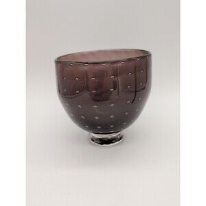 Art Glass Vase Purple Controlled Bubbles Amethyst Footed Pedestal